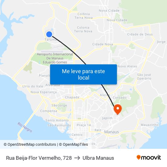 Rua Beija-Flor Vermelho, 728 to Ulbra Manaus map