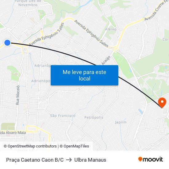 Praça Caetano Caon B/C to Ulbra Manaus map