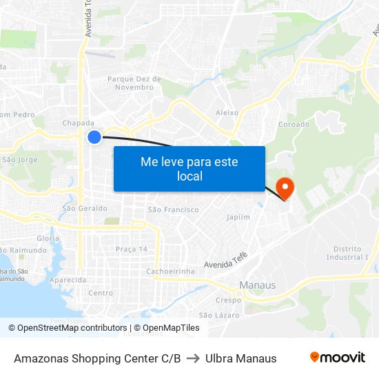 Amazonas Shopping Center C/B to Ulbra Manaus map