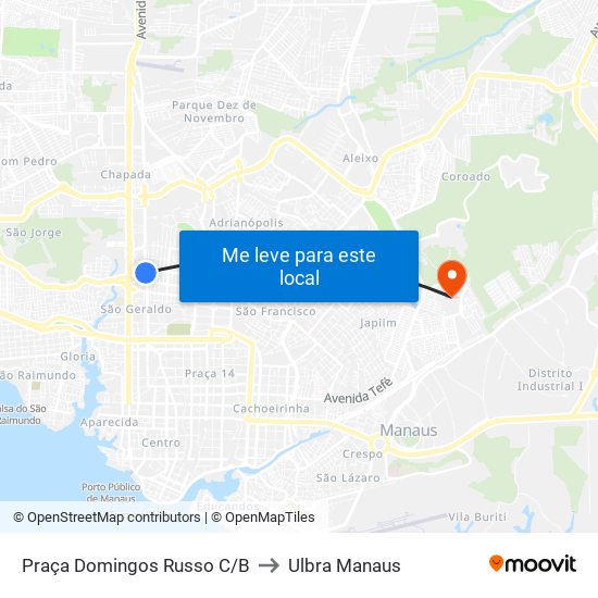 Praça Domingos Russo C/B to Ulbra Manaus map