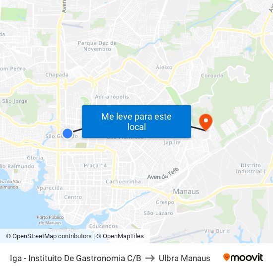 Iga - Instituito De Gastronomia C/B to Ulbra Manaus map