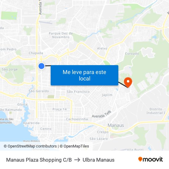 Manaus Plaza Shopping C/B to Ulbra Manaus map