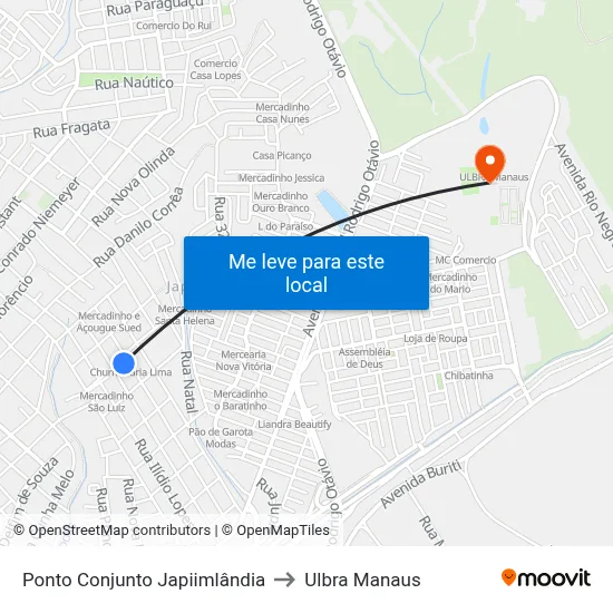 Ponto Conjunto Japiimlândia to Ulbra Manaus map
