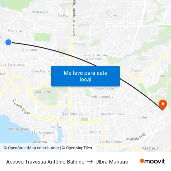 Acesso Travessa Antônio Balbino to Ulbra Manaus map