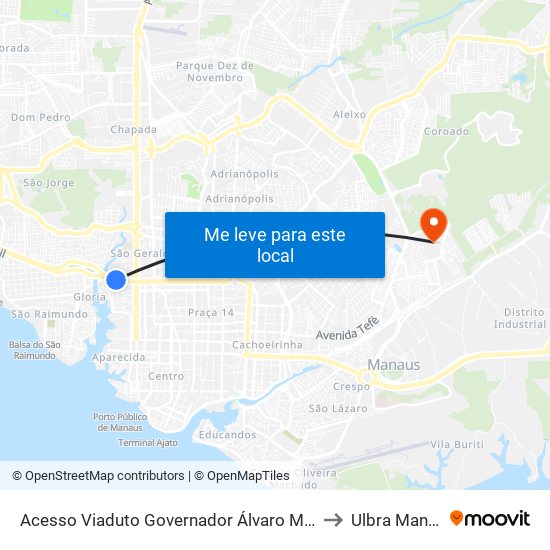 Acesso Viaduto Governador Álvaro Maia B/C to Ulbra Manaus map