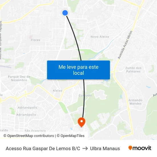 Acesso Rua Gaspar De Lemos B/C to Ulbra Manaus map