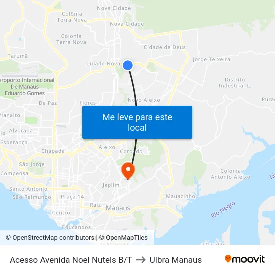 Acesso Avenida Noel Nutels B/T to Ulbra Manaus map