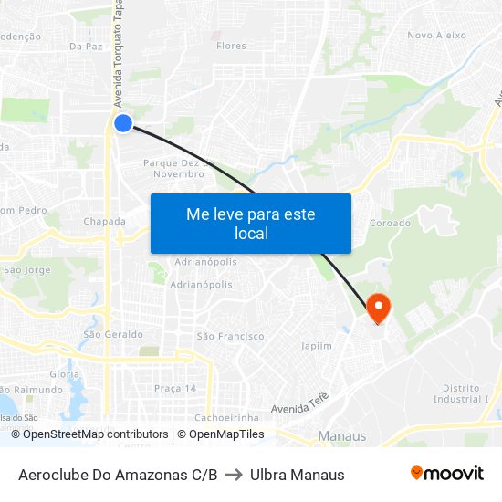 Aeroclube Do Amazonas C/B to Ulbra Manaus map