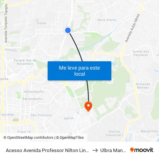 Acesso Avenida Professor Nilton Lins C/B to Ulbra Manaus map