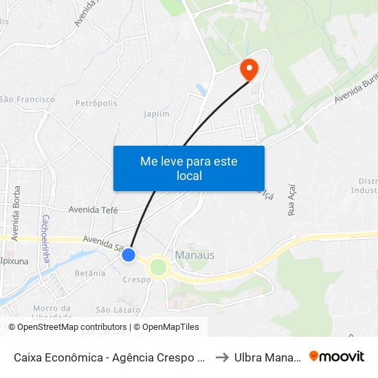 Caixa Econômica - Agência Crespo C/B to Ulbra Manaus map