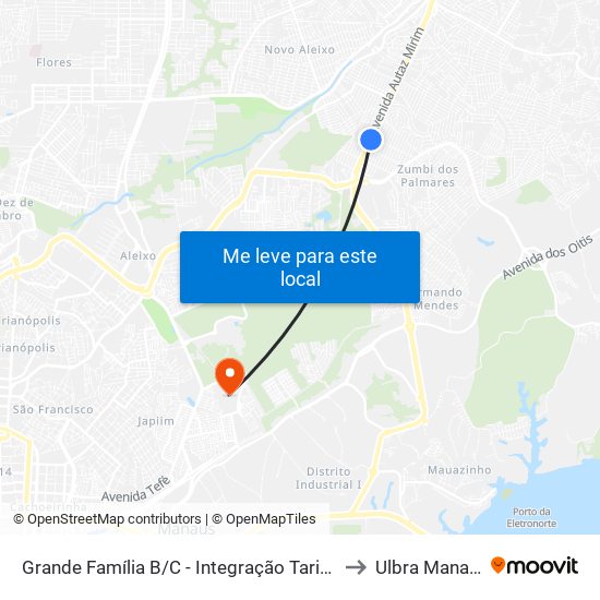 Grande Família B/C - Integração Tarifada to Ulbra Manaus map