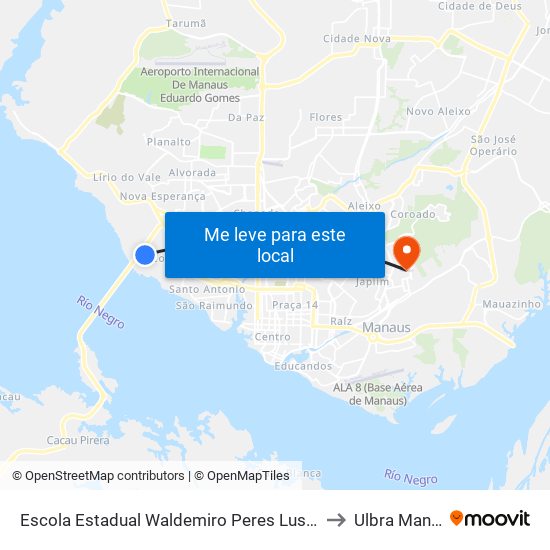 Escola Estadual Waldemiro Peres Lustoza B/C to Ulbra Manaus map
