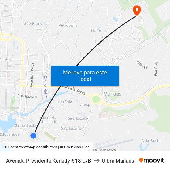 Avenida Presidente Kenedy, 518 C/B to Ulbra Manaus map