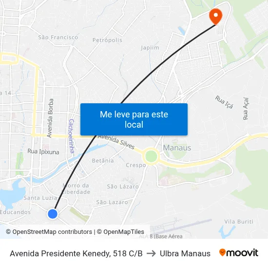 Avenida Presidente Kenedy, 518 C/B to Ulbra Manaus map