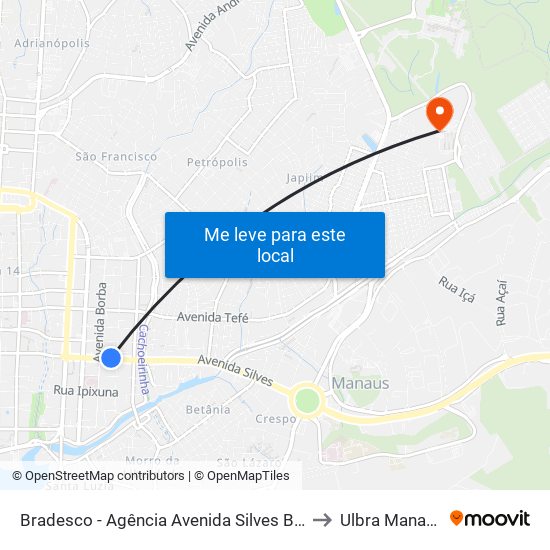 Bradesco - Agência Avenida Silves B/C to Ulbra Manaus map