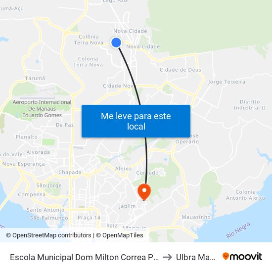 Escola Municipal Dom Milton Correa Pereira C/B to Ulbra Manaus map