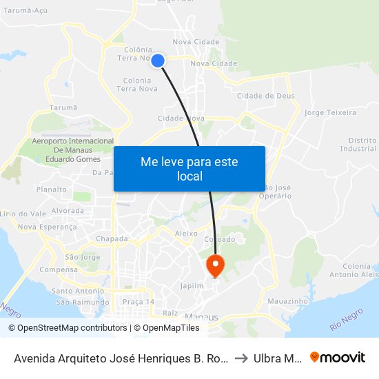 Avenida Arquiteto José Henriques B. Rodrigues, 3271 B/C to Ulbra Manaus map