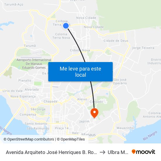 Avenida Arquiteto José Henriques B. Rodrigues, 2694 C/B to Ulbra Manaus map