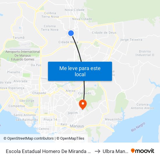 Escola Estadual Homero De Miranda Leão T/B to Ulbra Manaus map