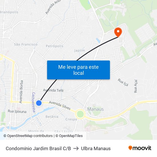 Condomínio Jardim Brasil C/B to Ulbra Manaus map