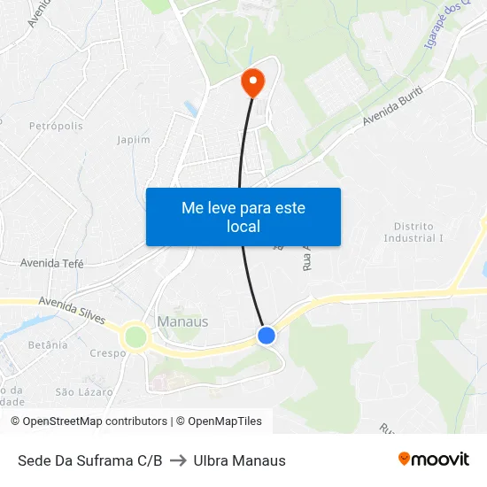 Sede Da Suframa C/B to Ulbra Manaus map