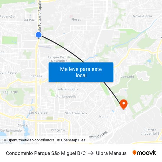 Condomínio Parque São Miguel B/C to Ulbra Manaus map