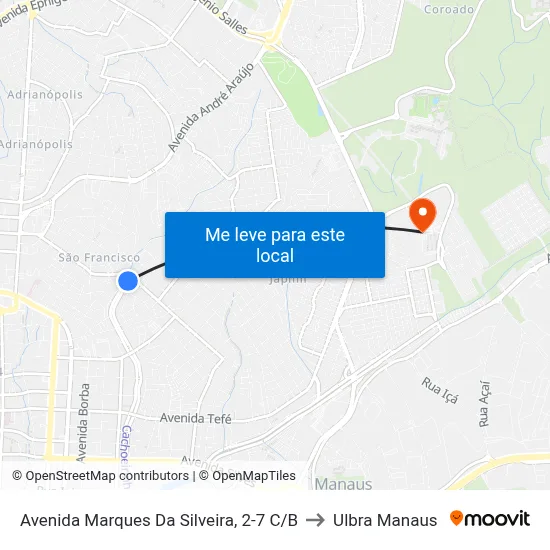 Avenida Marques Da Silveira, 2-7 C/B to Ulbra Manaus map