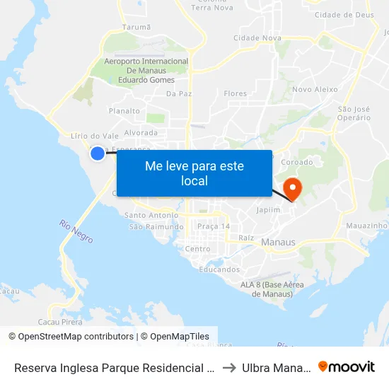 Reserva Inglesa Parque Residencial C/B to Ulbra Manaus map