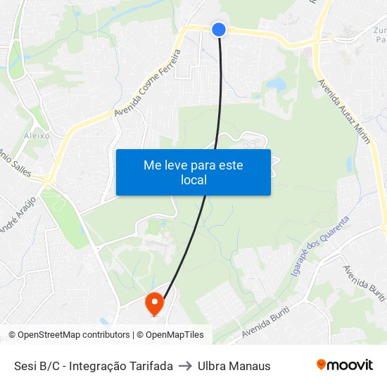Sesi B/C - Integração Tarifada to Ulbra Manaus map