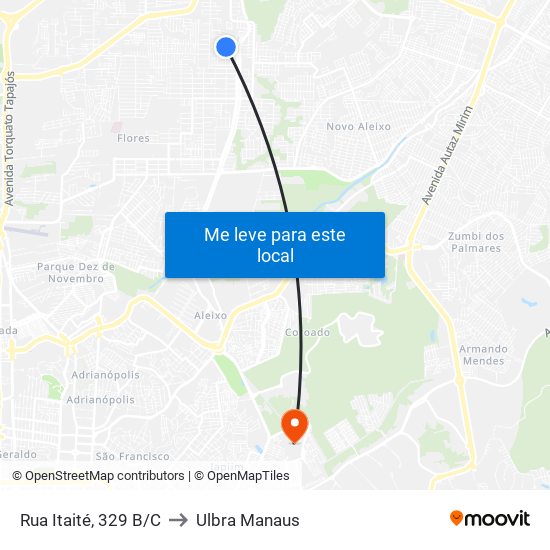Rua Itaité, 329 B/C to Ulbra Manaus map