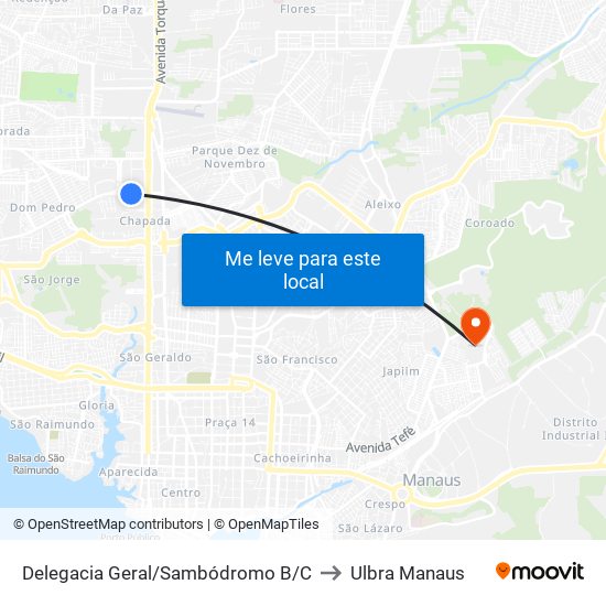 Delegacia Geral/Sambódromo B/C to Ulbra Manaus map