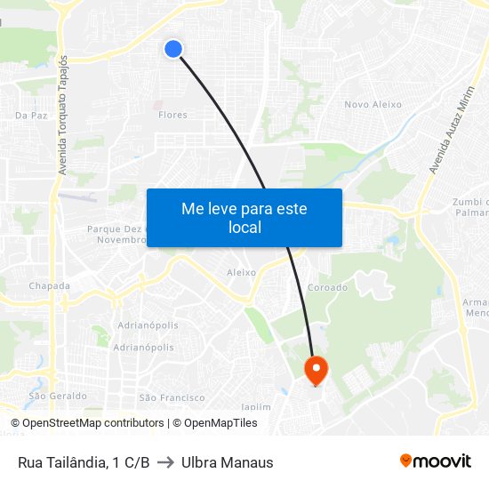 Rua Tailândia, 1 C/B to Ulbra Manaus map