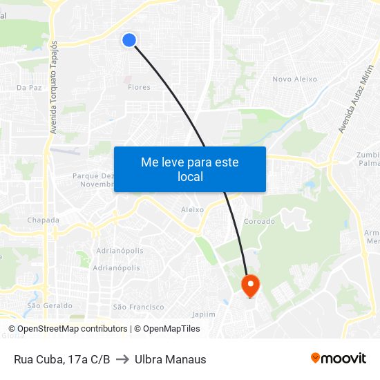 Rua Cuba, 17a C/B to Ulbra Manaus map