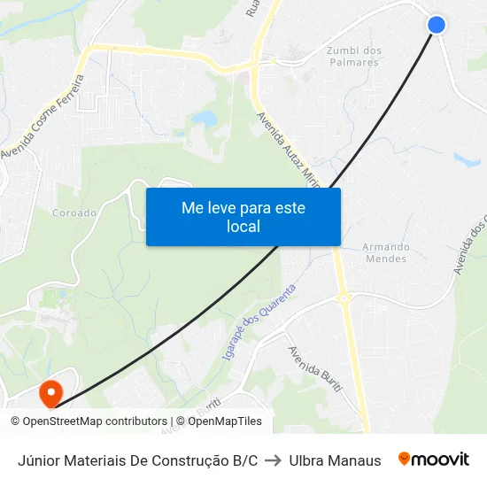Júnior Materiais De Construção B/C to Ulbra Manaus map