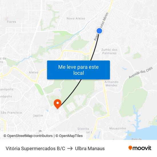 Vitória Supermercados B/C to Ulbra Manaus map