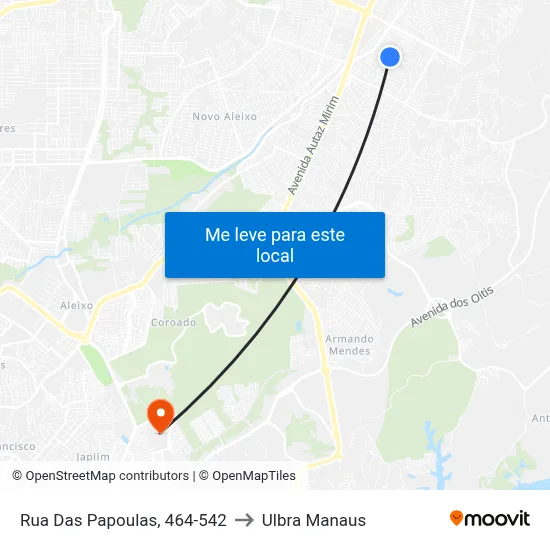 Rua Das Papoulas, 464-542 to Ulbra Manaus map