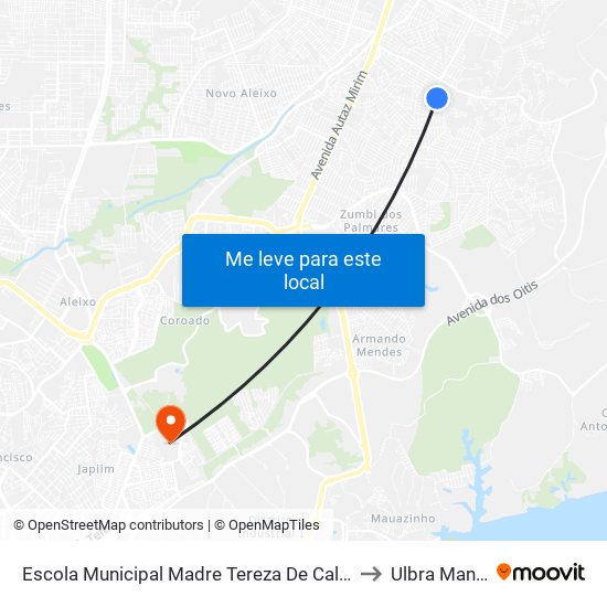 Escola Municipal Madre Tereza De Calcutá B/T to Ulbra Manaus map
