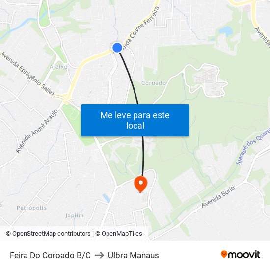 Feira Do Coroado B/C to Ulbra Manaus map
