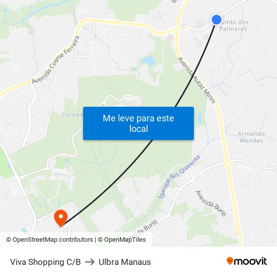 Viva Shopping C/B to Ulbra Manaus map