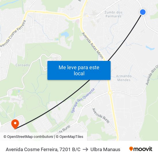 Avenida Cosme Ferreira, 7201 B/C to Ulbra Manaus map