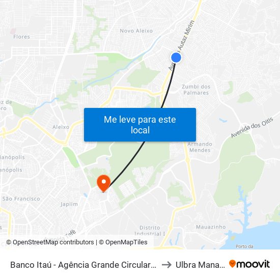 Banco Itaú - Agência Grande Circular B/C to Ulbra Manaus map