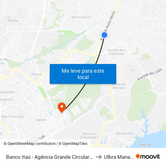 Banco Itaú - Agência Grande Circular C/B to Ulbra Manaus map