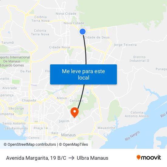 Avenida Margarita, 19 B/C to Ulbra Manaus map