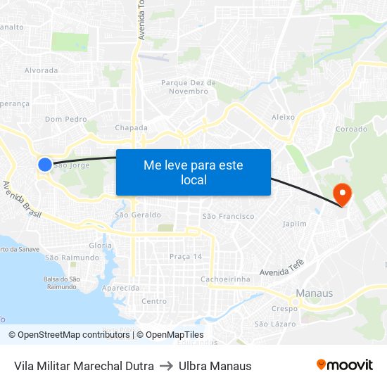Vila Militar Marechal Dutra to Ulbra Manaus map
