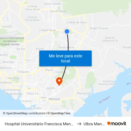 Hospital Universitário Francisca Mendes B/C to Ulbra Manaus map