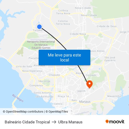 Balneário Cidade Tropical to Ulbra Manaus map