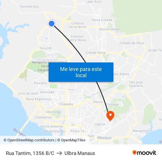 Rua Tantim, 1356 B/C to Ulbra Manaus map