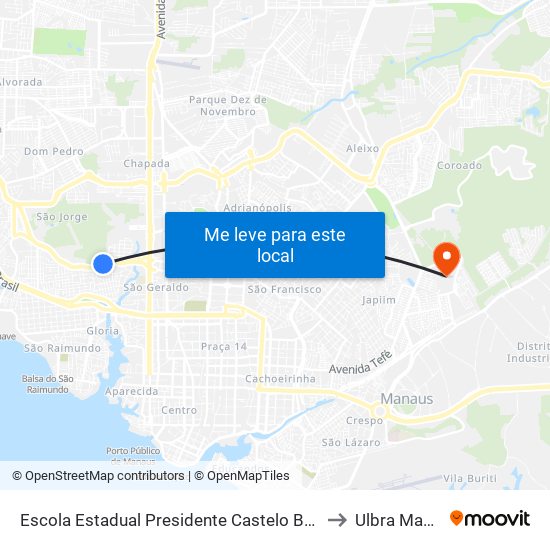 Escola Estadual Presidente Castelo Branco C/B to Ulbra Manaus map