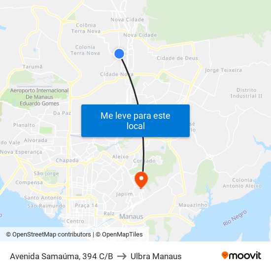 Avenida Samaúma, 394 C/B to Ulbra Manaus map