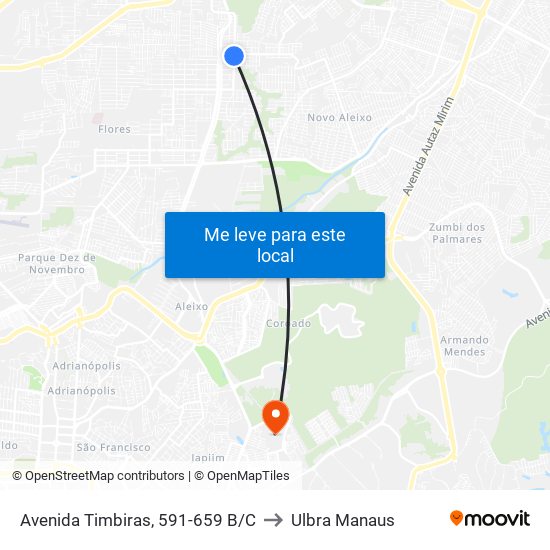 Avenida Timbiras, 591-659 B/C to Ulbra Manaus map